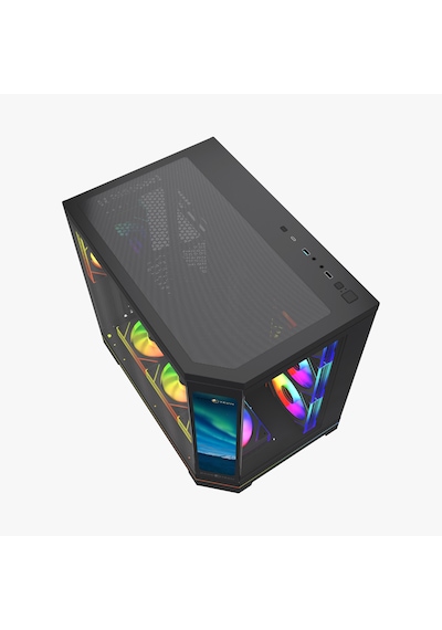 Gametech Vision V2 7x Argb Fanlı Lcd Ekranlı Oyuncu Bilgisayar Kasası Siyah