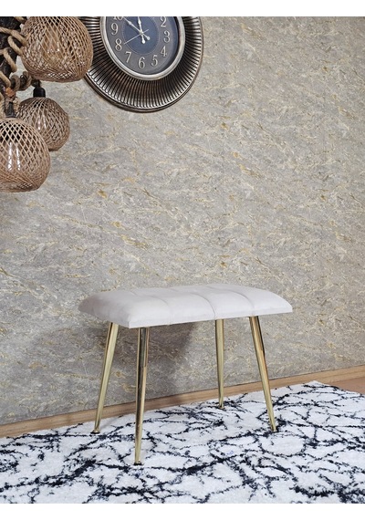 Zafir Gold Sivriltme Ayaklı 60 Cm Puf Bench - Puf - Bench - Oturak - Mutfak Oturağı - Antre Oturağı Krem