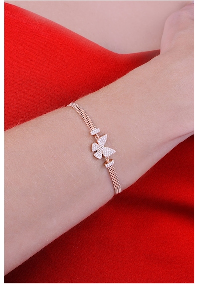 Papatya Silver 925 Ayar Gümüş Toplu Rose Kaplama Kelebek Bileklik