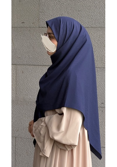 Qalortex Scarf Premium Jakarlı Hüma Büyük Boy Eşarp -lacivert