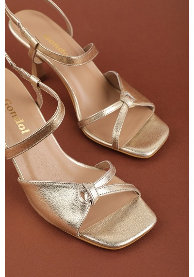 Gondol Kadın Hakiki Deri İnce Stiletto Topuklu Abiye Ayakkabı Ast.1176 Gold