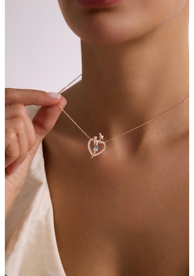 925 Ayar Gümüş Rose Kaplama Kalp Model Anne Bebek Kolye Rose Gold