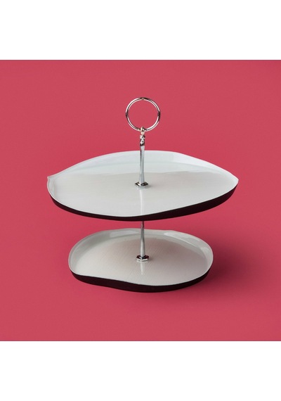 Kitchen Jota İki Katlı Kurabiyelik - Beyaz / Siyah - 28 Cm + 21 Cm Çok Renkli
