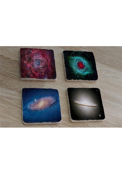 Galaksi Manzaraları Doğal Taş Bardak Altlığı 4'lü Set - Natural Stone Coasters - Taş Çok Renkli