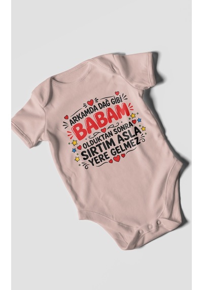 Morivokids Babaya Özel Kısa Kollu Bebek Body %100 Pamuk Zbn286-kk Pastel Pembe