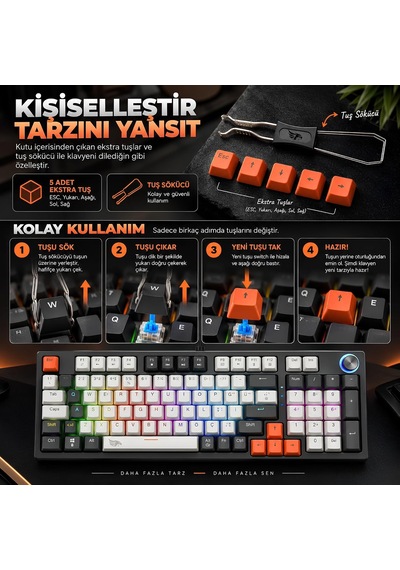 Kablolu Rgb Mekanik Oyuncu Klavyesi, Türkçe Q, Blue Switch Kb-12