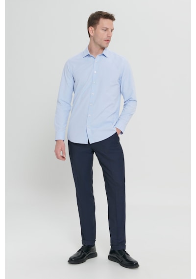 AC&Co / Altınyıldız Classics Erkek Acık Mavı Slim Fit Dar Kesim Klasik Yaka Pamuklu Armürlü Gömlek Acık Mavı Açık Mavi