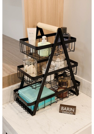 3 Katlı Metal Telli Banyo Düzenleyici Raf Havluluk, Pamukluk, Kişisel Bakım Ve Kozmetik Organizer Siyah