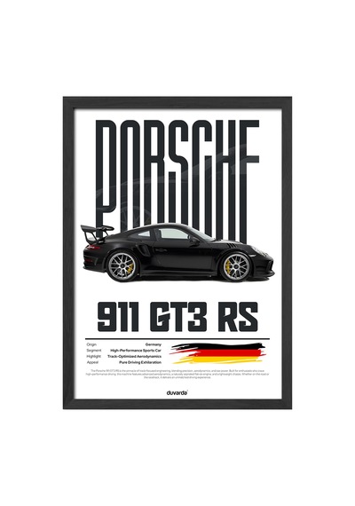 Porsche 911 Siyah Ahşap Çerçeveli Poster, Dekoratif Motosiklet Duvar Tablosu Çok Renkli