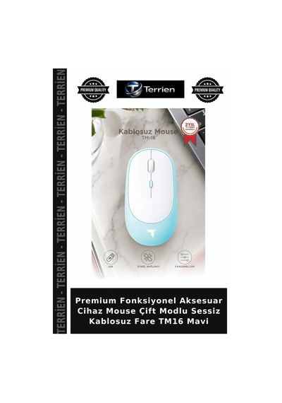 Premium Fonksiyonel Aksesuar Cihaz Mouse Çift Modlu Sessiz Kablosuz Fare Tm16 Mavi