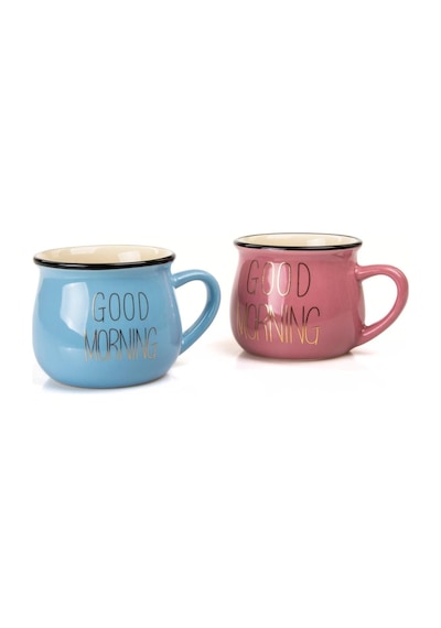 Mukko Home 2'li Emaye Görünümlü Porselen Kupa Seti Good Morning Gold Yazılı 150 Ml,pembe & Mavi Beyaz - Çok Renkli Mukko Home 2'li Emaye Görünümlü Porselen Kupa Seti Good Morning Gold Yazılı 150 Ml,pembe & Mavi Beyaz - Çok Renkli