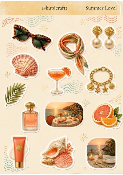 3 Sayfa Summer Love Sticker Set Ajanda Journal Scrapbook Yaz Temalı Etiket 0