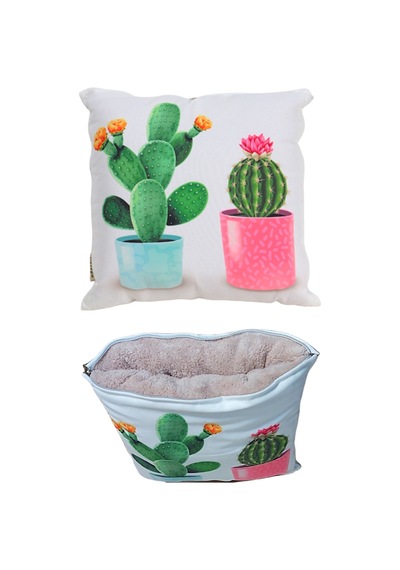 Kaktüs Baskılı Battaniyeli Opsiyonel Yastık Kırlent Karışık/Çok Renkli