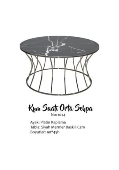 Brc Kum Saati Orta Sehpa Model 1024 Mermer Siyah Desen Temper Cam