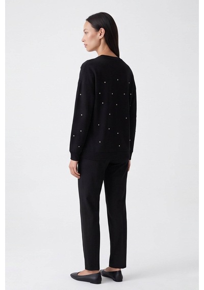 Fashion Friends Baskılı Taş Detaylı Siyah Kadın Sweatshirt 26k0151k1