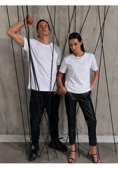 Mareandpanda Unisex Kısa Kollu Bisiklet Yaka Basic Viskon Bluz Beyaz