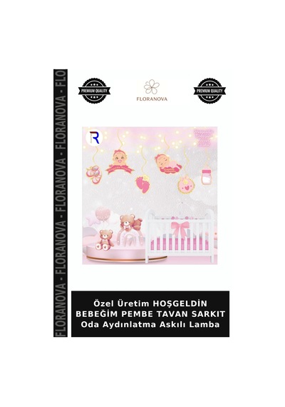 Özel Üretim Hoşgeldin Bebeğim Pembe Tavan Sarkıt Oda Aydınlatma Askılı Lamba Çok Renkli