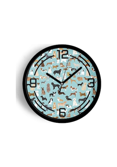 Sevimli Köpek Temalı Modern Duvar Saati - 25cm - Önü Camlı Siyah Kasa - Sessiz Mekanizma-jh0103 Siyah