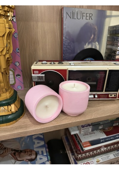 Dekoratif Beton Mum El Yapımı Pembe 300 Gr