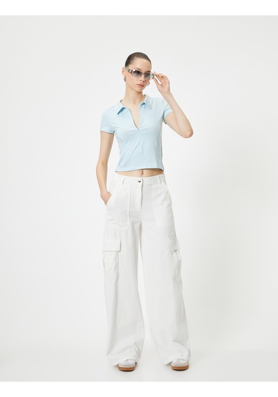 Koton Fermuarlı Polo Tişört Kısa Kollu Slim Fit Mavi 4sal11064ık Mavi