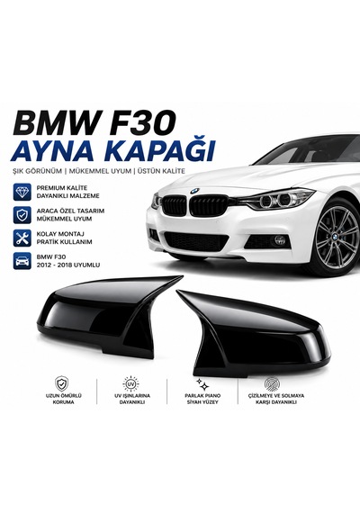 Bmw F30 Piano Black Ayna Kapağı Sağ + Sol Takım Kalın Tip Tırnaklı Geçmeli Model
