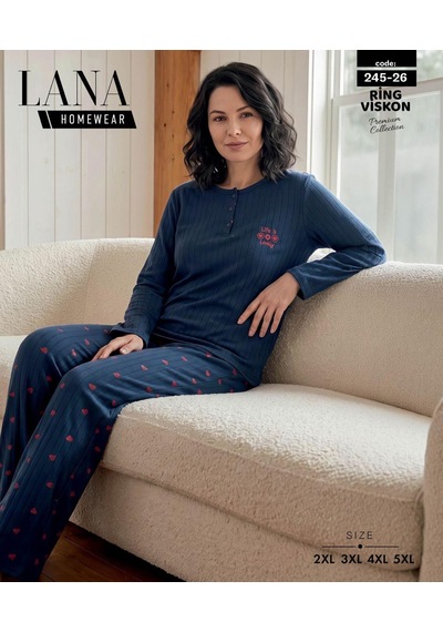 Lana Kadın Battal Pamuk Likralı Raporlu İnterlok Kışlık Pijama Takımı 245/26 - 1 Adet Lacivert Lana Kadın Battal Pamuk Likralı Raporlu İnterlok Kışlık Pijama Takımı 245/26 - 1 Adet Lacivert