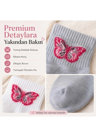 Elitse Kadın Kelebek Desenli Kısa Konç Çorap 3 Lü Paket, %80 Pamuklu Dikişsiz Burun, Nefes Alan Yumuşak Bilek Çorabı, Siyah Beyaz Gri Çok Renkli 3'lü Elitse Kadın Kelebek Desenli Kısa Konç Çorap 3 Lü Paket, %80 Pamuklu Dikişsiz Burun, Nefes Alan Yumuşak Bilek Çorabı, Siyah Beyaz Gri Çok Renkli 3'lü