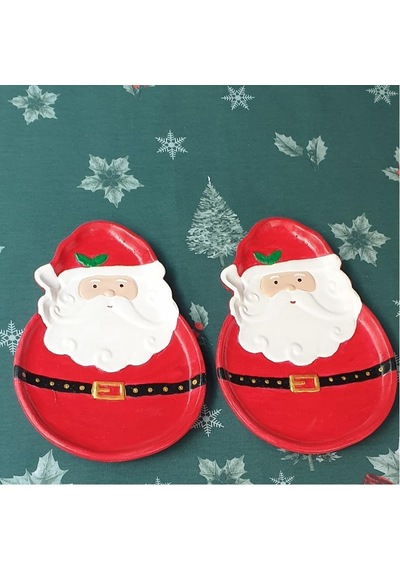 Dafniart Noel Baba Şeklinde Dekor Amaçlı Tabak 21 14 Kırmızı 2 Li Dekor Tabak 21 14 Çok Renkli