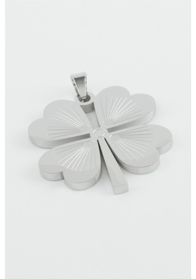 Yonca - 66 - Çelik Kolye Ucu 2,6 Cm - Muratech - Gümüş Rengi