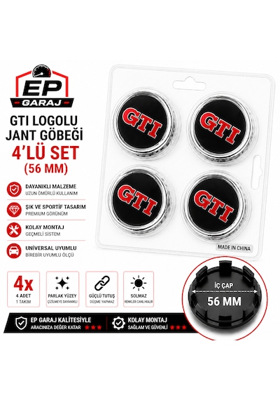 Gtı Logolu Jant Göbeği 4 Lü Set 56 Mm