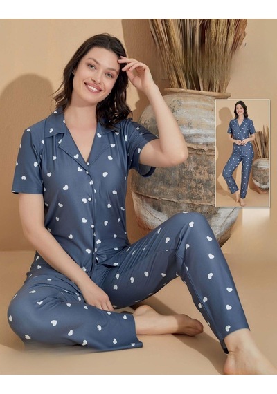 Boyraz Kadın Milan Boydan Düğmeli Kısa Kol Füme İnce Pijama Takımı 11033 - 1 Adet 001