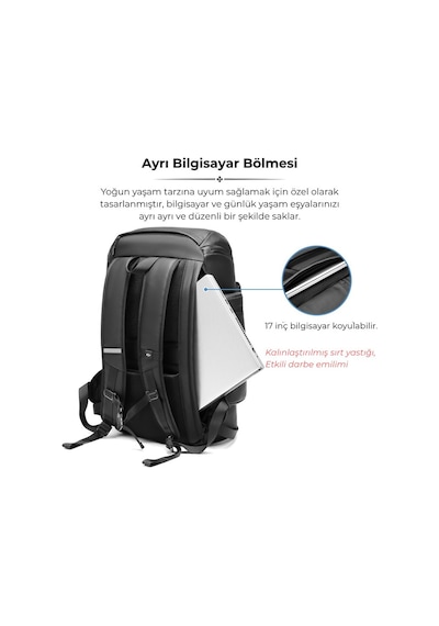 Su Geçirmez 40l Seyahat Sırt Çantası - 17" İnç Laptop Bölmeli - İzolasyonlu Cep - Ayakkabı Bölmesi Siyah