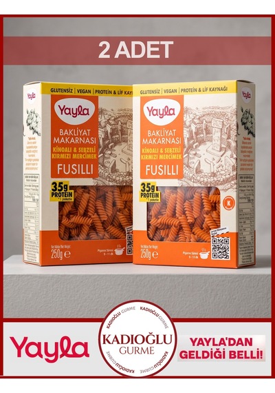 Yayla Kinoalı Ve Sebzeli Kırmızı Mercimek Fusilli Bakliyat Makarnası 250 G X 2 Adet