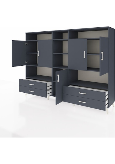 Hyperion Dolap 12 Raflı 4 Çekmeceli 5 Kapaklı 220x44x163 Antrasit Antrasit-antrasit