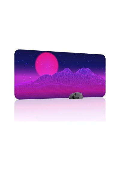 Vaporwave Grid Kaymaz Dikişli Kauçuk Oyuncu Mousepad V2 - 90x40 Xxl Gaming Mouse Pad Fare Altlığı