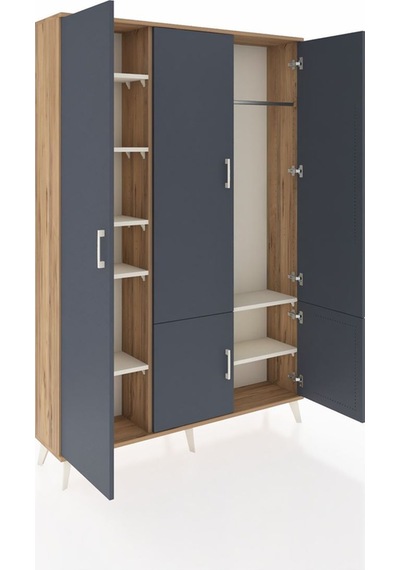Arges Dolap 7 Raflı 5 Kapaklı Tek Askılı 132x30x195 Çam-antra... Çam