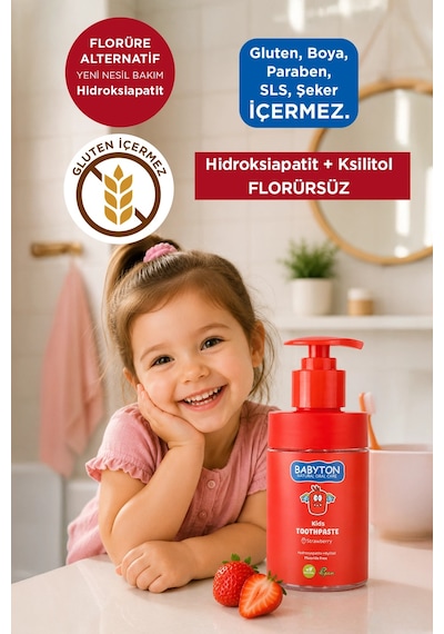 Babyton Çilek Özlü Florürsüz Doğal Diş Macunu 200 ML
