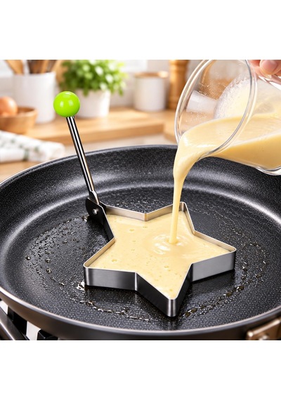 Paslanmaz Çelik Yumurta Ve Krep Şekillendirici Kalıp, Yapışmaz Pancake Omlet Pişirme Aparatı, Kahvaltılık Yumurta Formu, Pratik Metal Pişirme Kalıbı Beş Köşeli Yıldız Çok Renkli