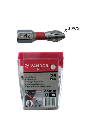 Vandor Anti Slip Bit Kaydırmaz Bits S2 Yüksek Kalite Çelik Ph2 25 - 729927867458 Vandor Anti Slip Bit Kaydırmaz Bits S2 Yüksek Kalite Çelik Ph2 25 - 729927867458