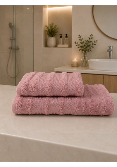 Pamuklu Saç Havlusu 50x90 Ve Banyo Havlusu 90x150 Yumuşak Dokulu Emici Saç Vebanyo Havlusu Pembe