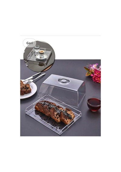 2 Adet Kristal Fanus Set-1 Adet 27 Cm Yuvarlak 1 Adet 25x18 Cm Kare Fanus-kek Fanusu Sunumluk Şeffaf