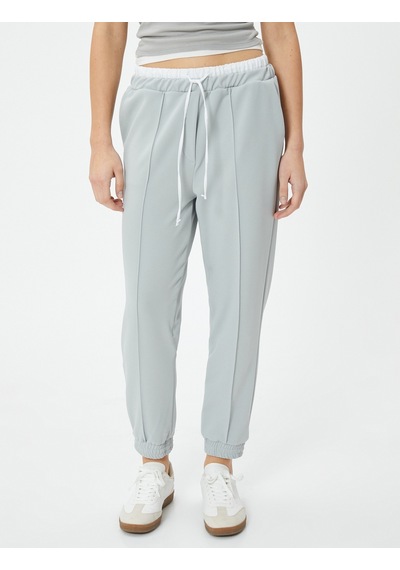 Koton Jogger Pantolon Çift Bel Detaylı Bağlamalı Nervürlü Gri 4sal40146ık Gri