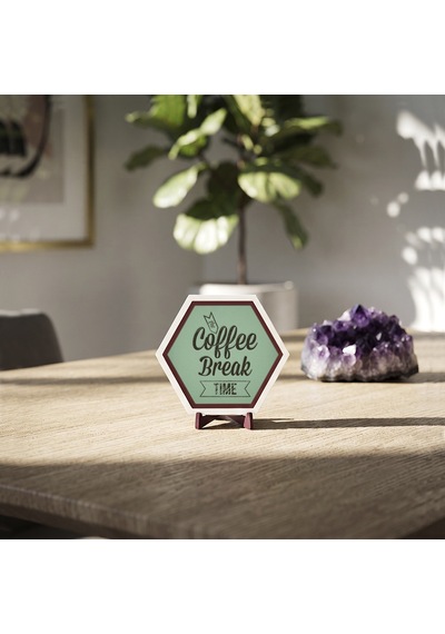Şık Coffee Break Time Yazılı Dekoratif Masaüstü Süsü, Kahve Molalarınızı Keyifli Hale Getiren Zarif Ve Modern Bir Tasarım 10x10 Cm, Açık Yeşil