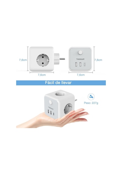 Tessan Enchufe 2 Port Usb C, 6 Ve 1 Cubo Cargador Ladron Enchufes Triple Con 1 Tipo C, Enchufe Multiple Pared Con Switch 0 Tessan Enchufe 2 Port Usb C, 6 Ve 1 Cubo Cargador Ladron Enchufes Triple Con 1 Tipo C, Enchufe Multiple Pared Con Switch 0