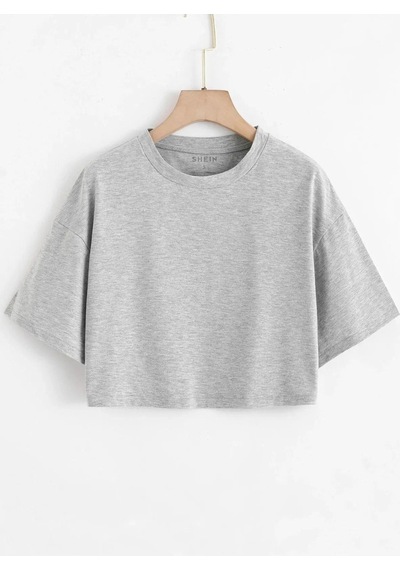 Gri Crop Tshirt Crop - Oversize Baskılı Gri