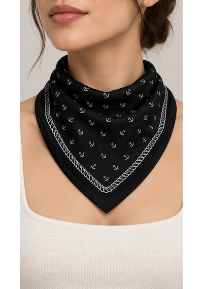 Herşeynota 12'li Siyah Çapa Desenli Fular 52x52 Cm %100 Pamuk Kare Bandana Seti Çok Renkli
