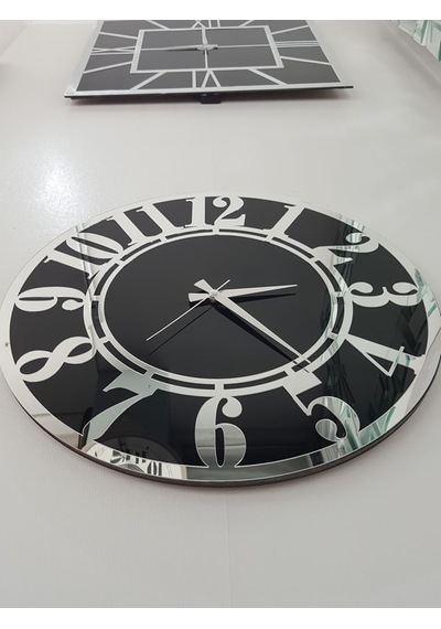 Ayna Denizi Silver Latin Black Model Gümüş Siyah Renk 50 CM Dekoratif Aynalı Duvar Saati Gümüş - Siyah