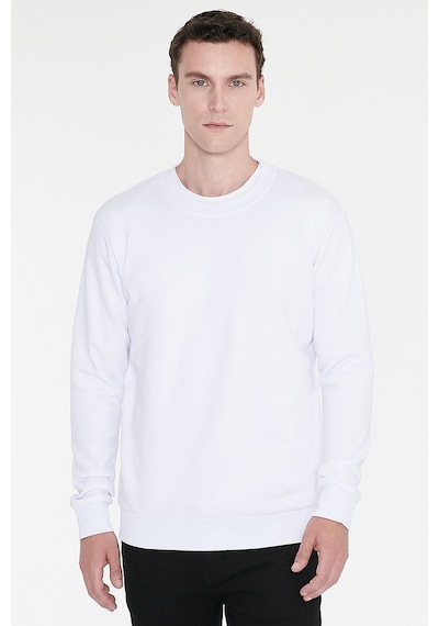 AC&Co / Altınyıldız Classics Erkek Beyaz Standart Fit Normal Kesim İçi Polarlı Bisiklet Yaka Sweatshirt Beyaz