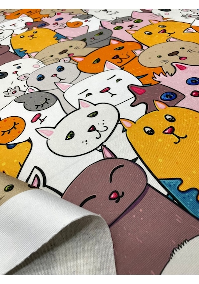 Enesar Home Kedi Desenli Kumaş Kırlentlik Döşemelik Kumaş Dijital Baskı 100 x 140 cm
