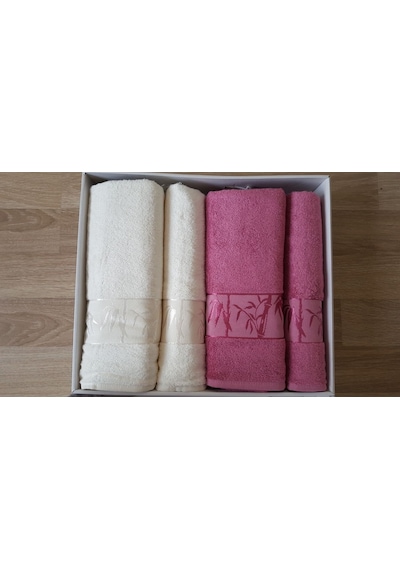 Nurpak 4 Parça Bambu Havlu Takımı Mürdüm Krem